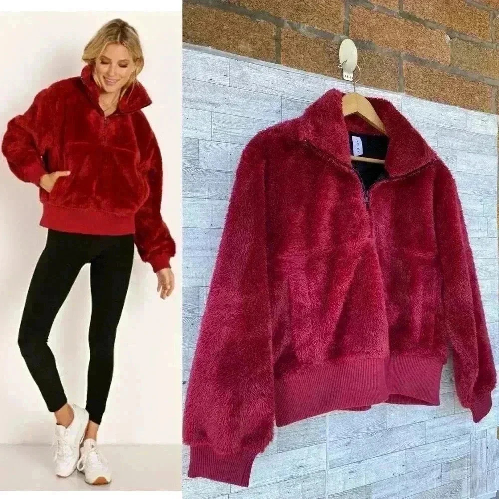 Varley Duray Silky Soft Plush Zip Pullover Maroon medium
